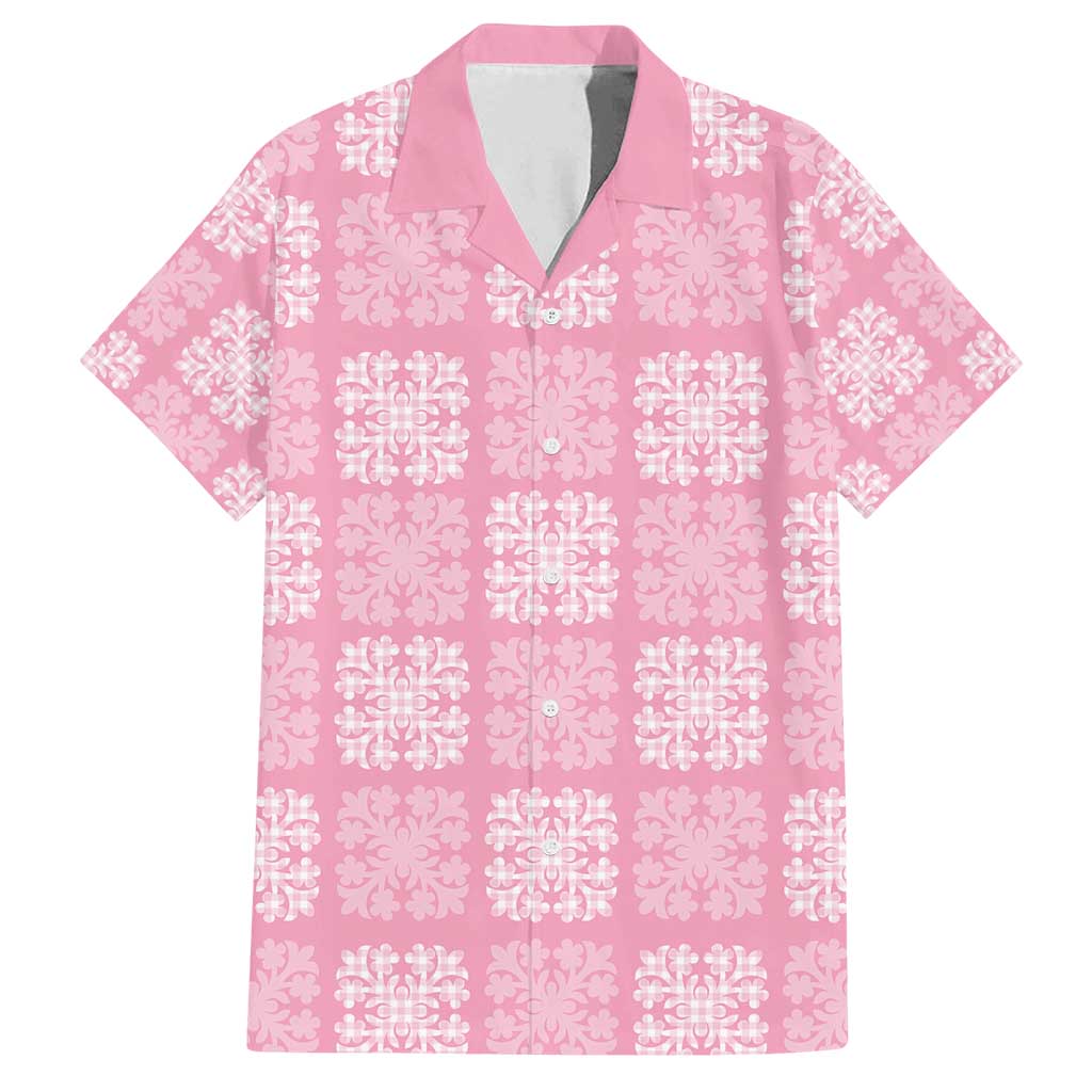 Pink Palaka Quilt Hawaii Family Matching Puletasi and Hawaiian Shirt Traditional Hawaii-plaid Pattern LT14 Dad's Shirt - Short Sleeve Pink - Polynesian Pride