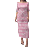 Pink Palaka Quilt Hawaii Family Matching Puletasi and Hawaiian Shirt Traditional Hawaii-plaid Pattern LT14 Mom's Dress Pink - Polynesian Pride