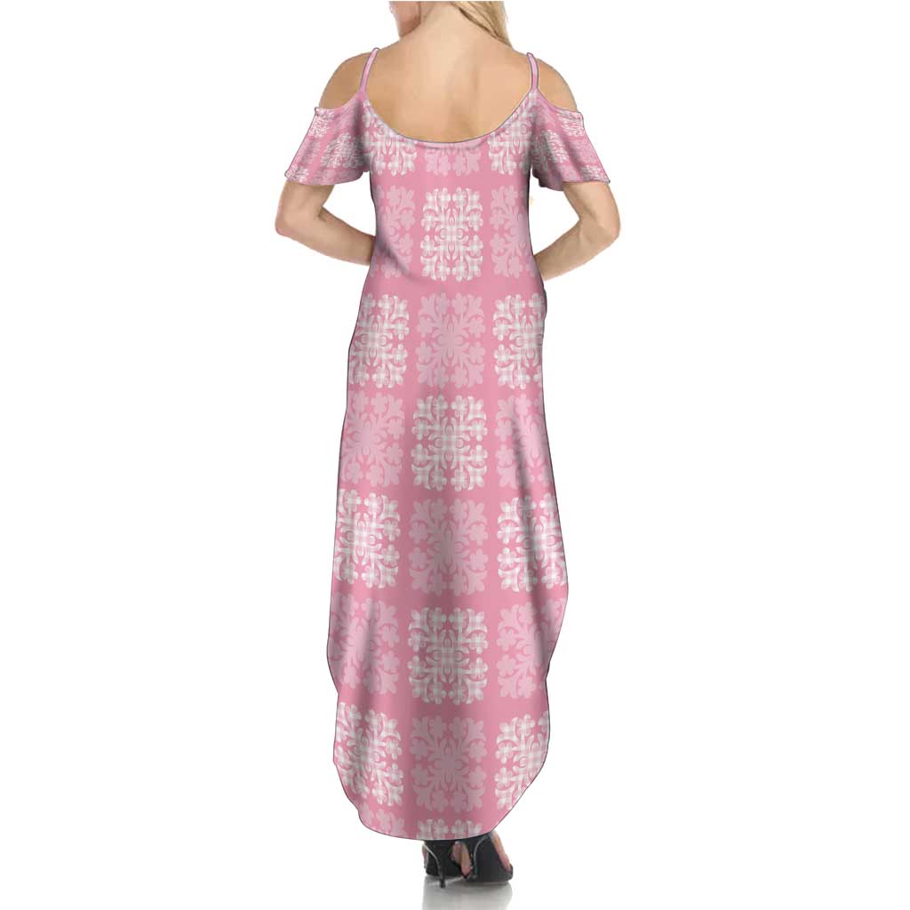 Pink Palaka Quilt Hawaii Family Matching Summer Maxi Dress and Hawaiian Shirt Traditional Hawaii-plaid Pattern LT14 - Polynesian Pride