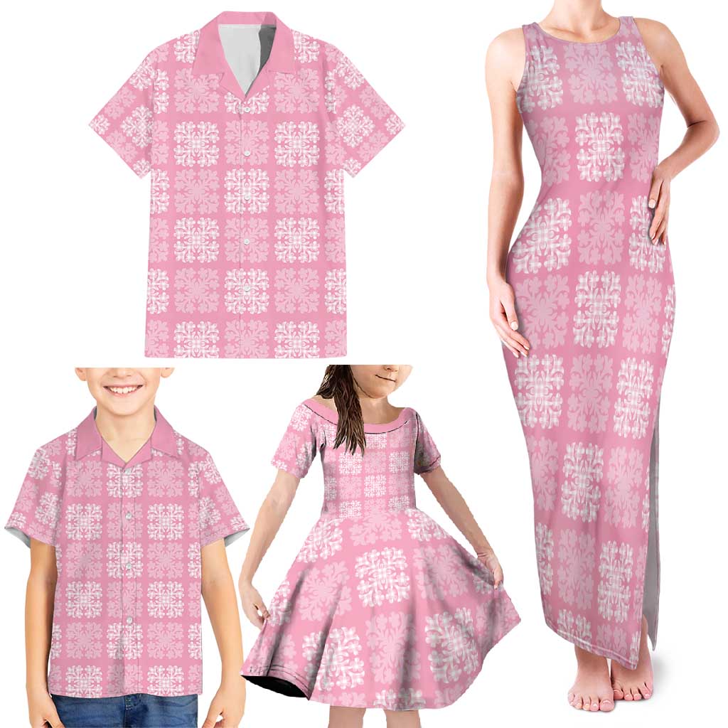 Pink Palaka Quilt Hawaii Family Matching Tank Maxi Dress and Hawaiian Shirt Traditional Hawaii-plaid Pattern LT14 - Polynesian Pride
