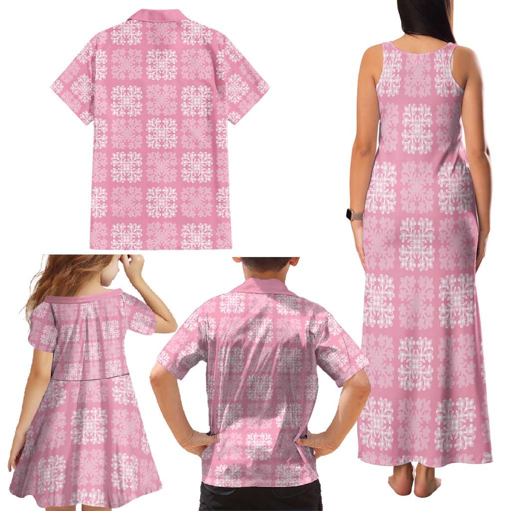 Pink Palaka Quilt Hawaii Family Matching Tank Maxi Dress and Hawaiian Shirt Traditional Hawaii-plaid Pattern LT14 - Polynesian Pride