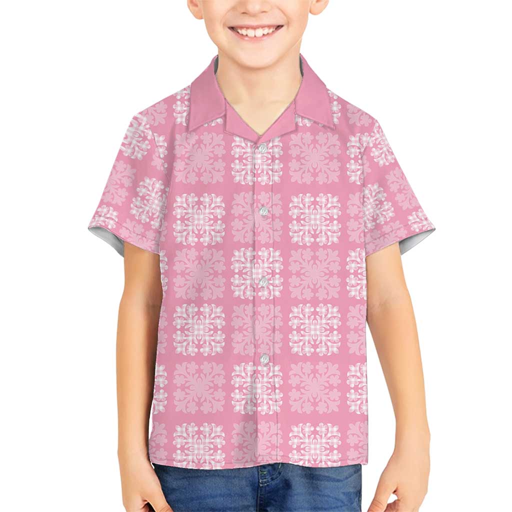 Pink Palaka Quilt Hawaii Family Matching Tank Maxi Dress and Hawaiian Shirt Traditional Hawaii-plaid Pattern LT14 Son's Shirt Pink - Polynesian Pride