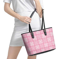 Pink Palaka Quilt Hawaii Leather Tote Bag Traditional Hawaii-plaid Pattern - Polynesian Pride