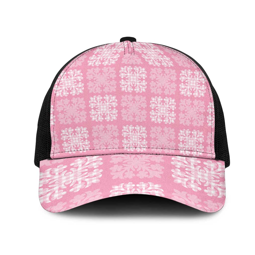 Pink Palaka Quilt Hawaii Mesh Trucker Cap Traditional Hawaii-plaid Pattern - Polynesian Pride