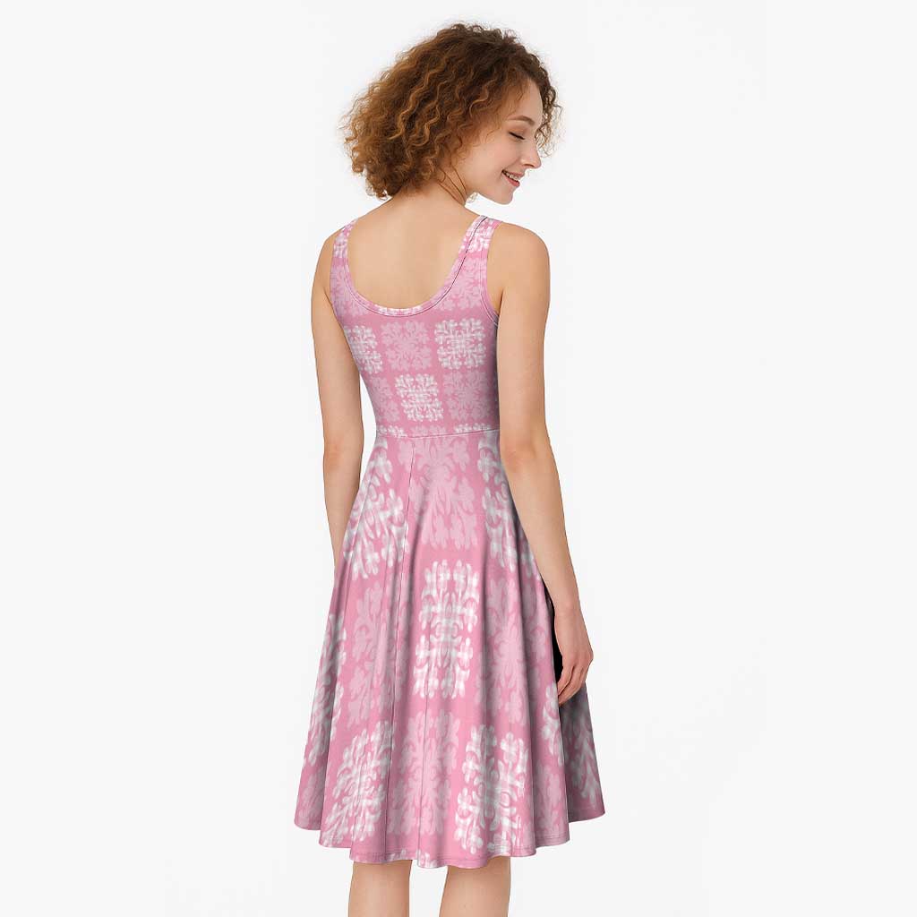 Pink Palaka Quilt Hawaii Midi Dress Traditional Hawaii-plaid Pattern - Polynesian Pride