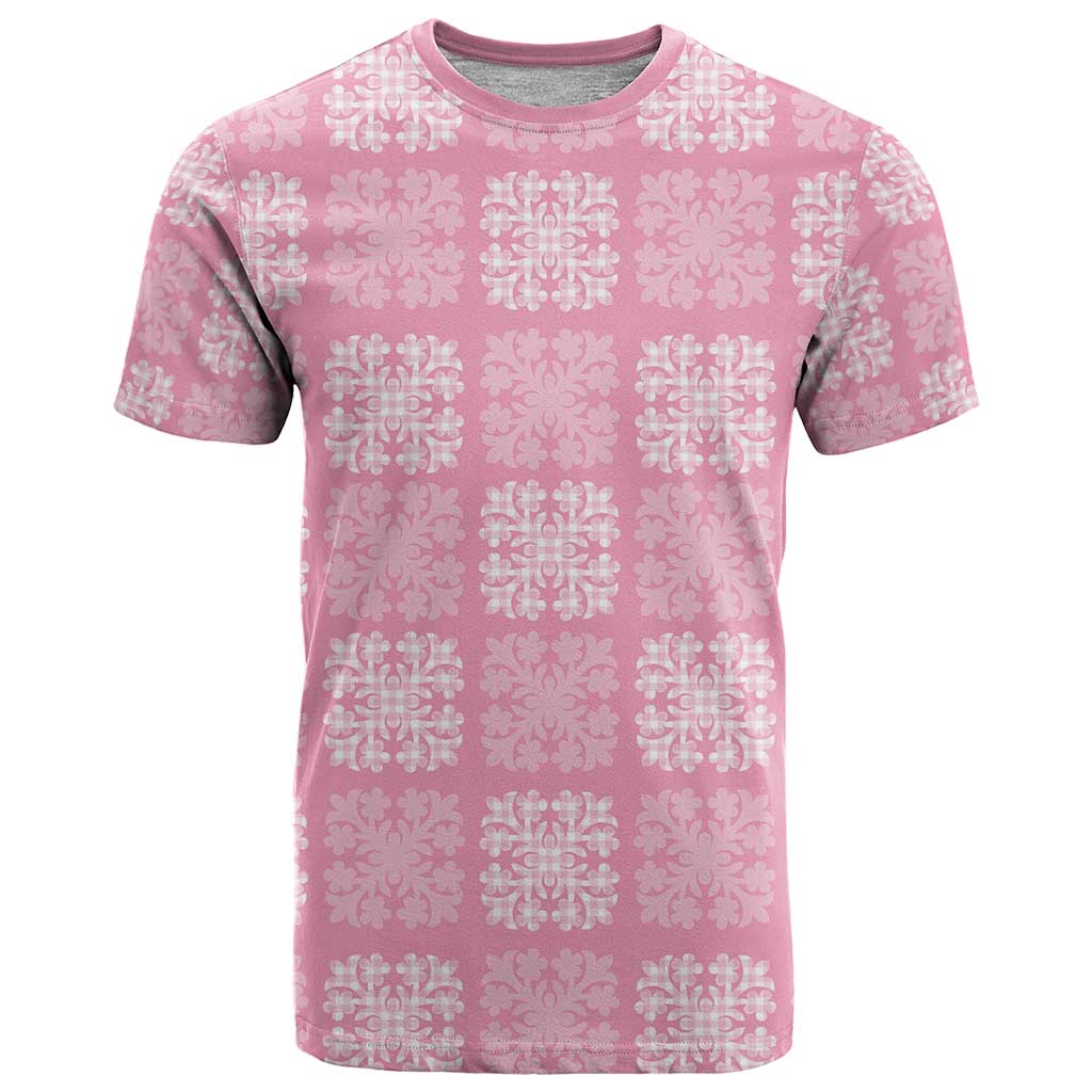 Pink Palaka Quilt Hawaii T Shirt Traditional Hawaii-plaid Pattern LT14 Pink - Polynesian Pride
