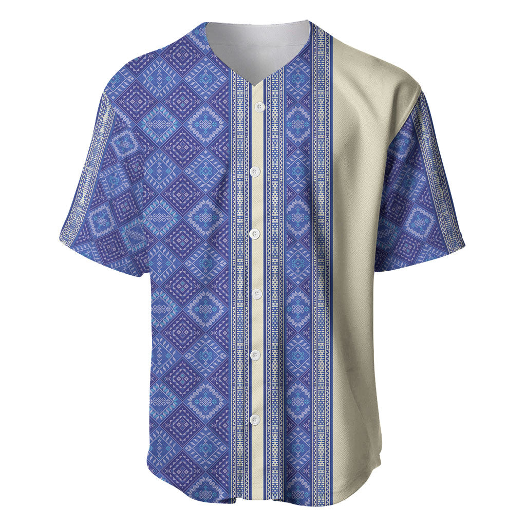 Mabuhay Philippines Festival Baseball Jersey Yakan Modern Filipiniana Inspired LT14 Blue - Polynesian Pride