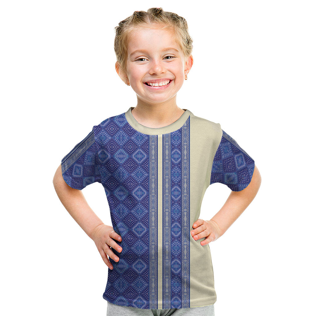 Mabuhay Philippines Festival Kid T Shirt Yakan Modern Filipiniana Inspired LT14 Blue - Polynesian Pride