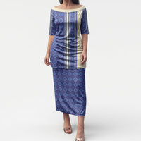 Mabuhay Philippines Festival Puletasi Yakan Modern Filipiniana Inspired LT14 Long Dress Blue - Polynesian Pride
