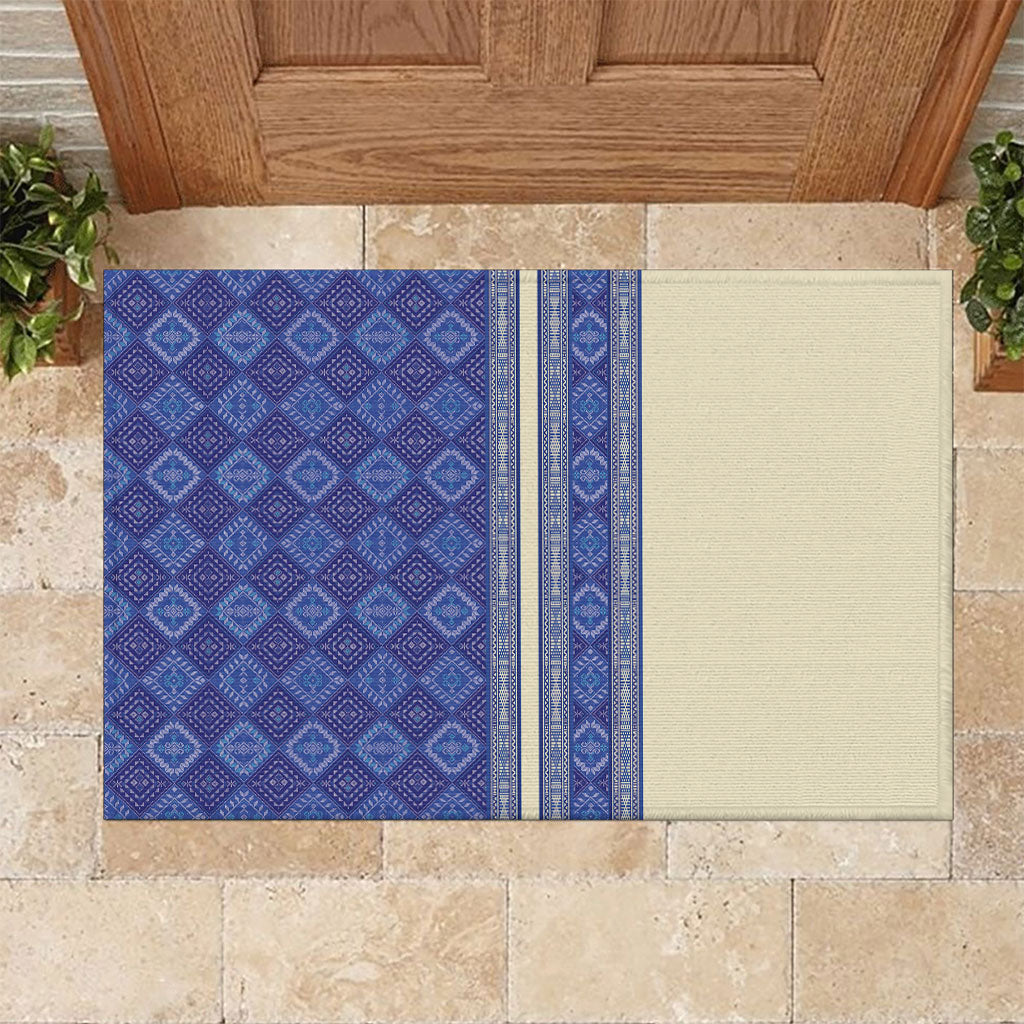 Mabuhay Philippines Festival Rubber Doormat Yakan Modern Filipiniana Inspired LT14 Blue - Polynesian Pride
