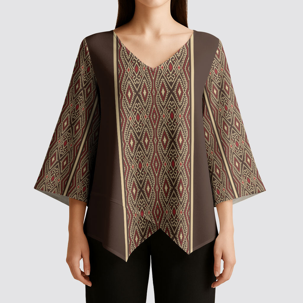 Mabuhay Philippines Festival Kimono Sleeve Blouse Tnalak Modern Filipiniana Inspired LT14 - Polynesian Pride