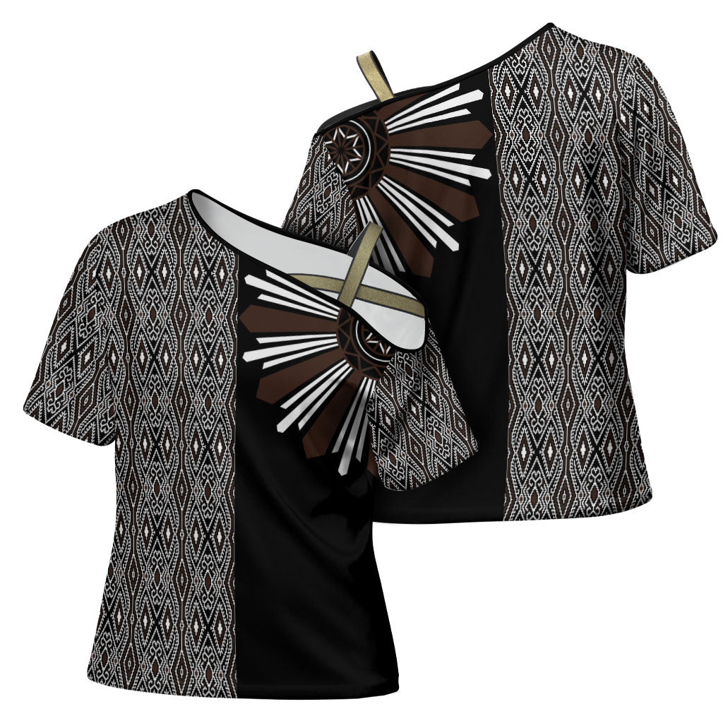 Mabuhay Philippines Festival Cross Shoulder Shirt Araw Tnalak Modern Filipiniana Inspired LT14 - Polynesian Pride