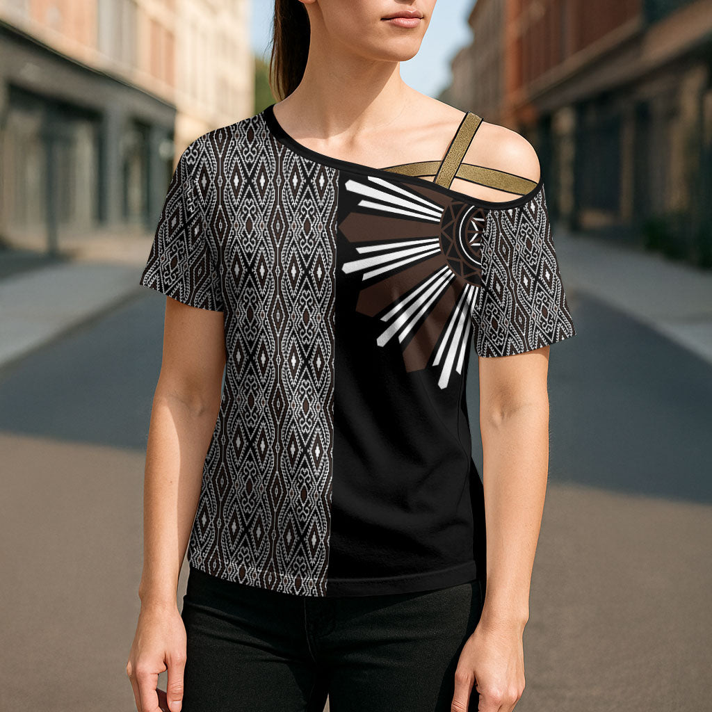 Mabuhay Philippines Festival Cross Shoulder Shirt Araw Tnalak Modern Filipiniana Inspired LT14 - Polynesian Pride