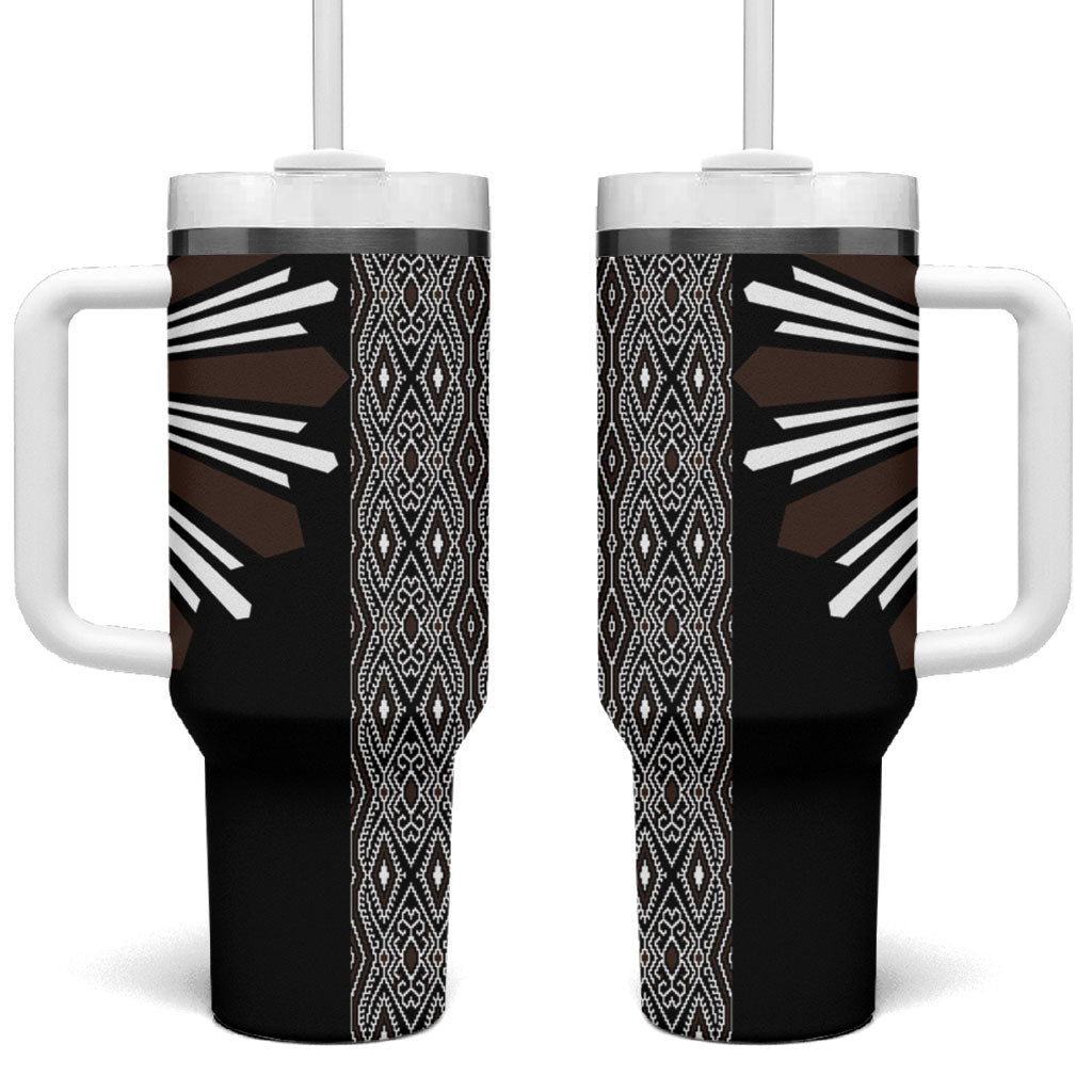 Mabuhay Philippines Festival Tumbler With Handle Araw Tnalak Modern Filipiniana Inspired LT14 One Size: 40 oz Black - Polynesian Pride