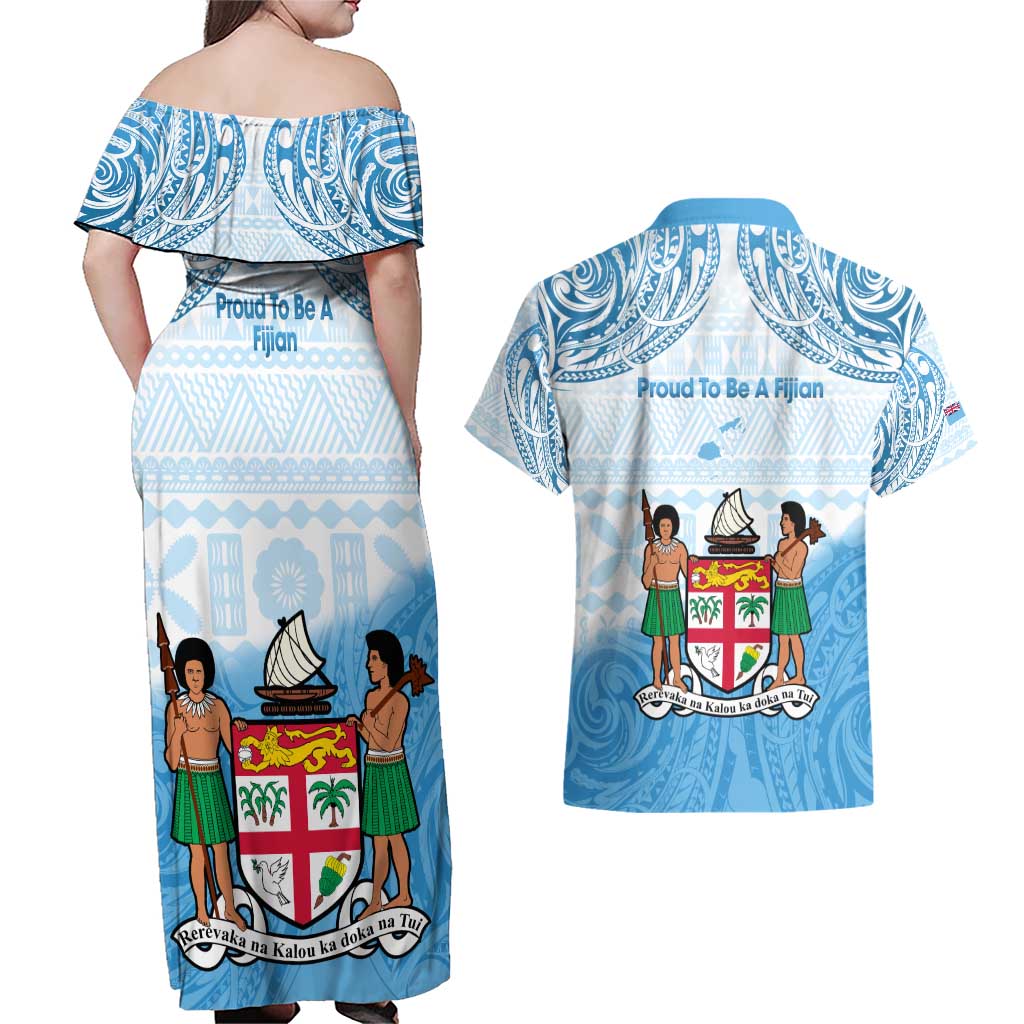 Fiji Day 1970 Couples Matching Off Shoulder Maxi Dress and Hawaiian Shirt Proud To Be A Fijian Tapa Pattern LT14 - Polynesian Pride