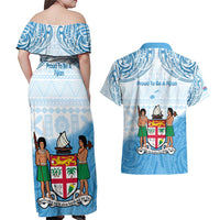 Fiji Day 1970 Couples Matching Off Shoulder Maxi Dress and Hawaiian Shirt Proud To Be A Fijian Tapa Pattern LT14 - Polynesian Pride
