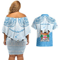 Fiji Day 1970 Couples Matching Off Shoulder Short Dress and Hawaiian Shirt Proud To Be A Fijian Tapa Pattern LT14 - Polynesian Pride