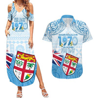 Fiji Day 1970 Couples Matching Summer Maxi Dress and Hawaiian Shirt Proud To Be A Fijian Tapa Pattern LT14 Blue - Polynesian Pride