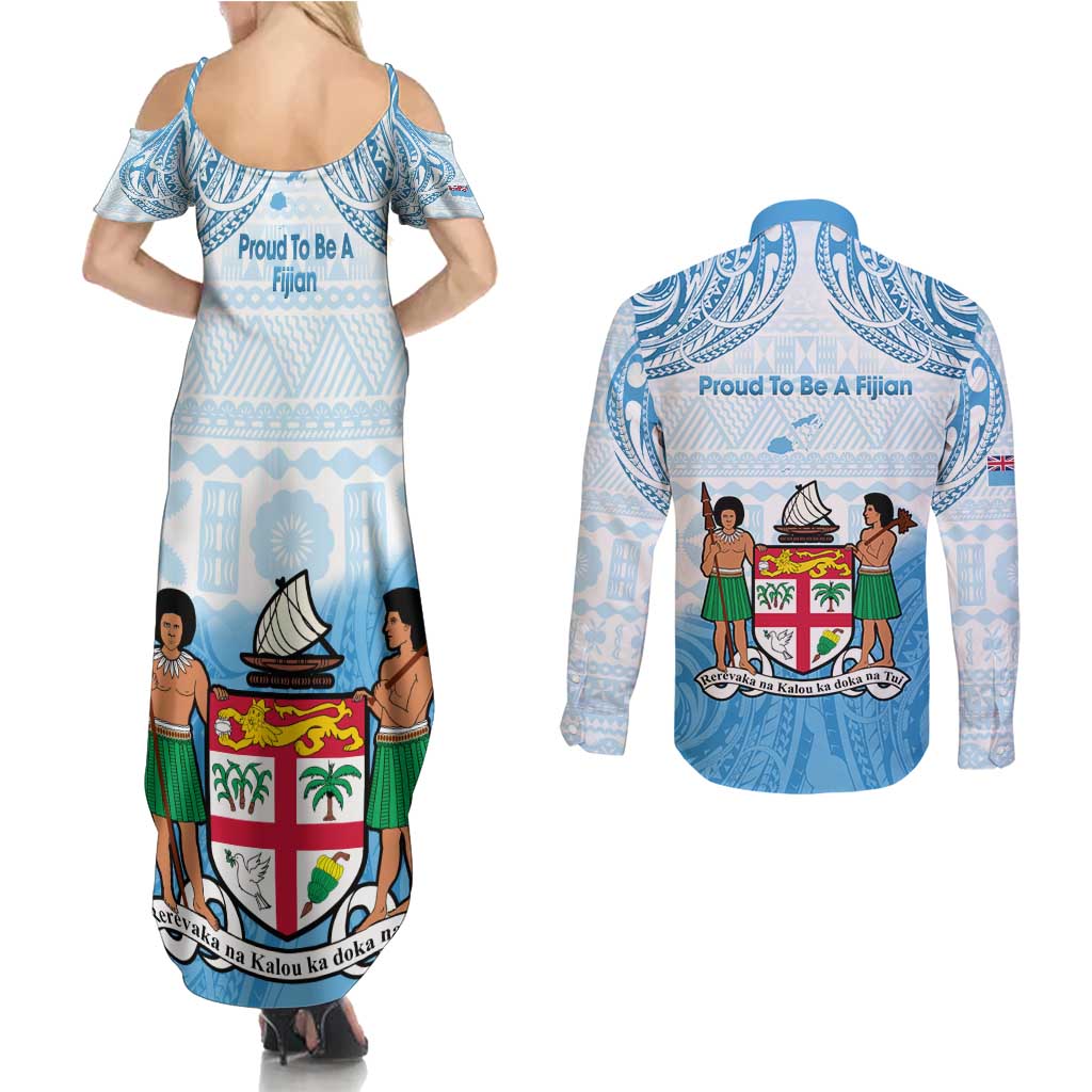 Fiji Day 1970 Couples Matching Summer Maxi Dress and Long Sleeve Button Shirt Proud To Be A Fijian Tapa Pattern LT14 - Polynesian Pride
