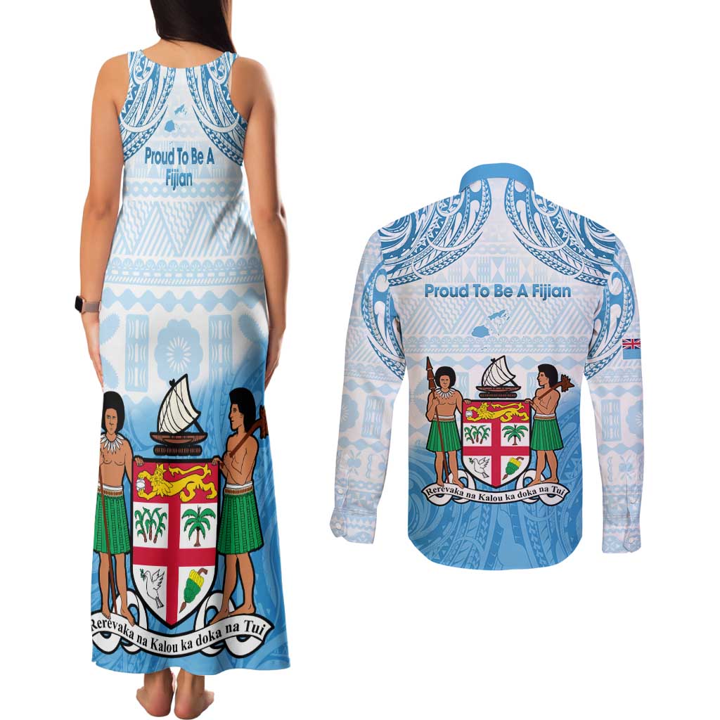 Fiji Day 1970 Couples Matching Tank Maxi Dress and Long Sleeve Button Shirt Proud To Be A Fijian Tapa Pattern LT14 - Polynesian Pride