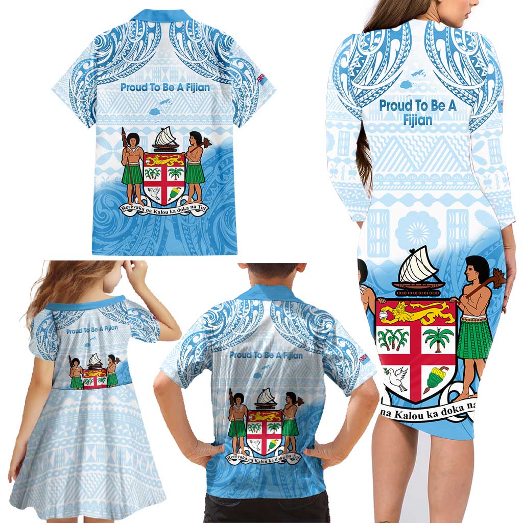 Fiji Day 1970 Family Matching Long Sleeve Bodycon Dress and Hawaiian Shirt Proud To Be A Fijian Tapa Pattern LT14 - Polynesian Pride