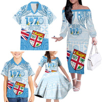 Fiji Day 1970 Family Matching Off The Shoulder Long Sleeve Dress and Hawaiian Shirt Proud To Be A Fijian Tapa Pattern LT14 - Polynesian Pride