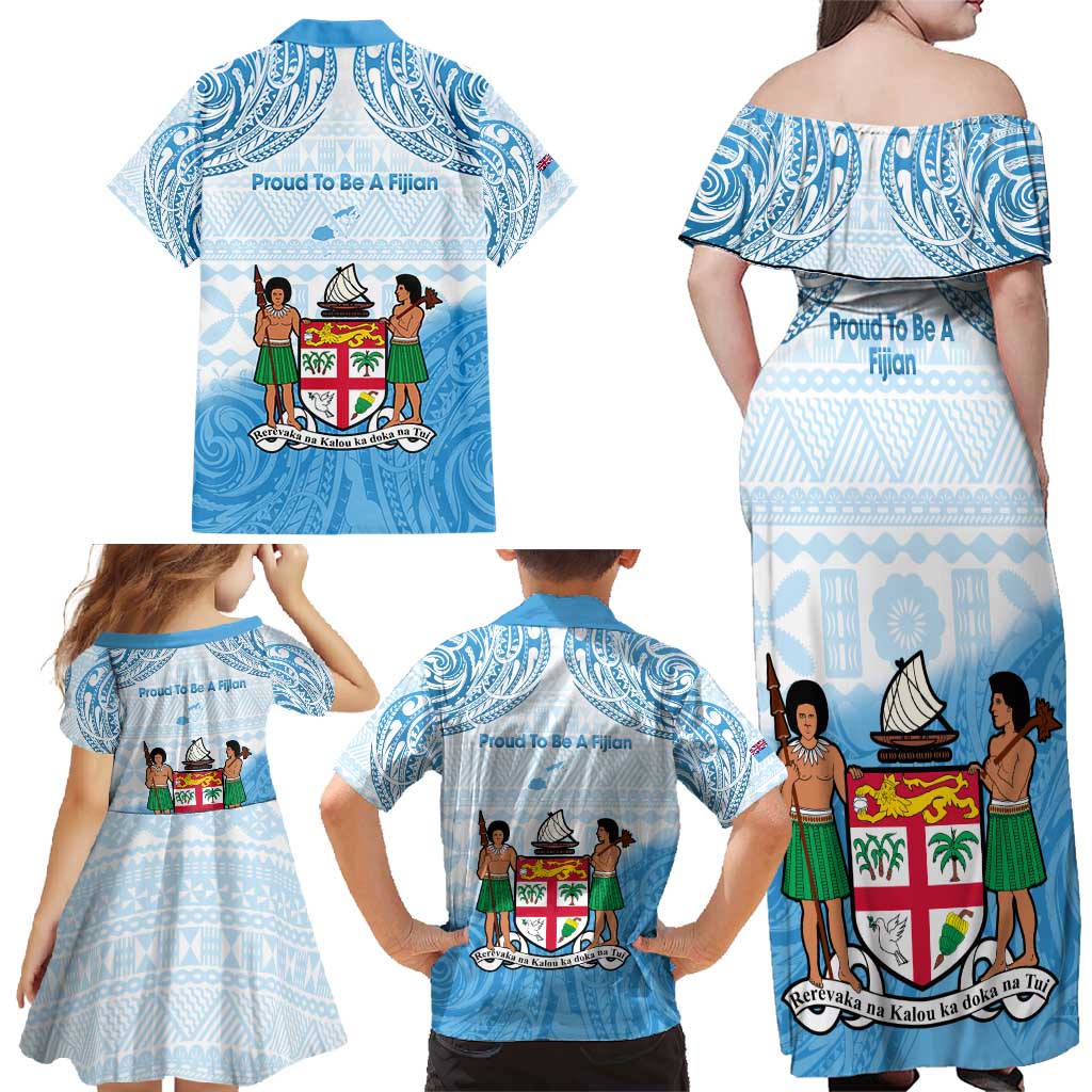 Fiji Day 1970 Family Matching Off Shoulder Maxi Dress and Hawaiian Shirt Proud To Be A Fijian Tapa Pattern LT14 - Polynesian Pride
