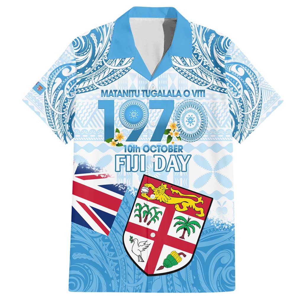 Fiji Day 1970 Family Matching Off Shoulder Maxi Dress and Hawaiian Shirt Proud To Be A Fijian Tapa Pattern LT14 Dad's Shirt - Short Sleeve Blue - Polynesian Pride