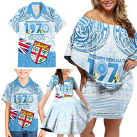 Fiji Day 1970 Family Matching Off Shoulder Short Dress and Hawaiian Shirt Proud To Be A Fijian Tapa Pattern LT14 - Polynesian Pride