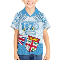 Fiji Day 1970 Family Matching Puletasi and Hawaiian Shirt Proud To Be A Fijian Tapa Pattern LT14 Son's Shirt Blue - Polynesian Pride