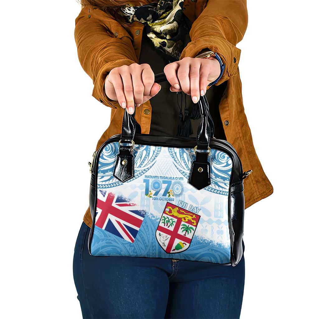 Fiji Day 1970 Shoulder Handbag Proud To Be A Fijian Tapa Pattern LT14 One Size Blue - Polynesian Pride