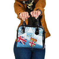 Fiji Day 1970 Shoulder Handbag Proud To Be A Fijian Tapa Pattern LT14 One Size Blue - Polynesian Pride