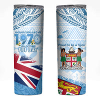 Fiji Day 1970 Skinny Tumbler Proud To Be A Fijian Tapa Pattern LT14 Blue - Polynesian Pride