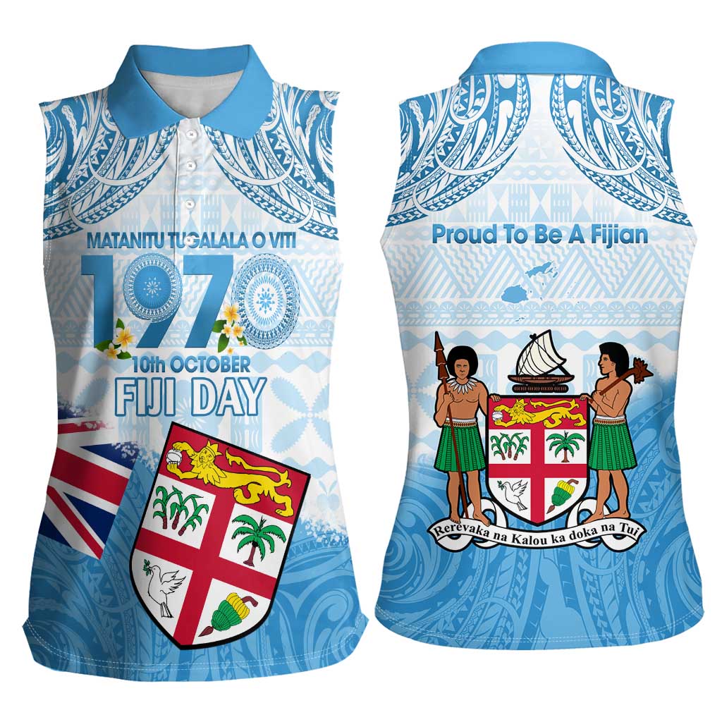 Fiji Day 1970 Women Sleeveless Polo Shirt Proud To Be A Fijian Tapa Pattern LT14 - Polynesian Pride