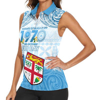 Fiji Day 1970 Women Sleeveless Polo Shirt Proud To Be A Fijian Tapa Pattern LT14 - Polynesian Pride