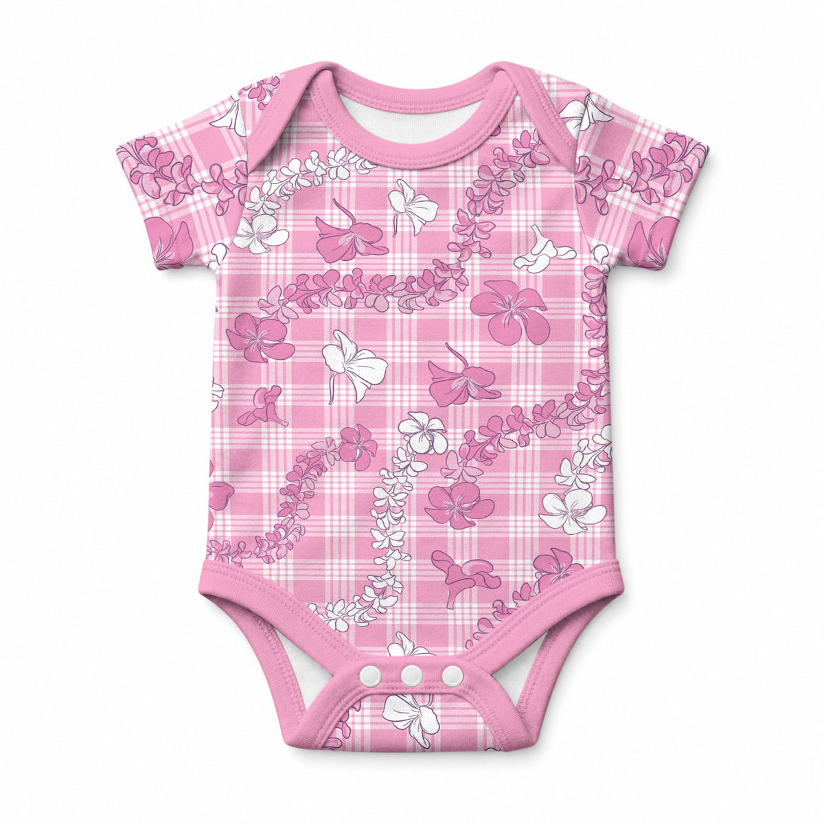 Alaka Aloha Hawaii Baby Onesie Plumeria Lei With Palaka Motif