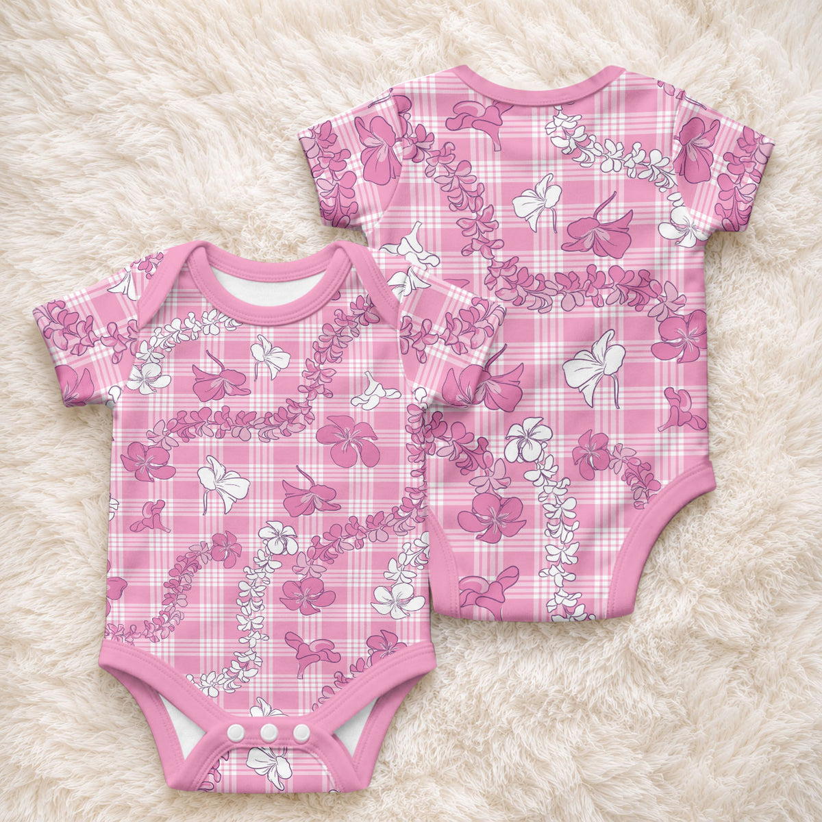 Alaka Aloha Hawaii Baby Onesie Plumeria Lei With Palaka Motif
