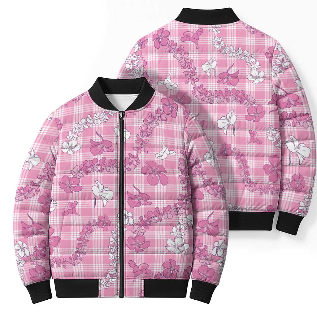 Alaka Aloha Hawaii Bomber Puffer Jacket Plumeria Lei With Palaka Motif - Polynesian Pride