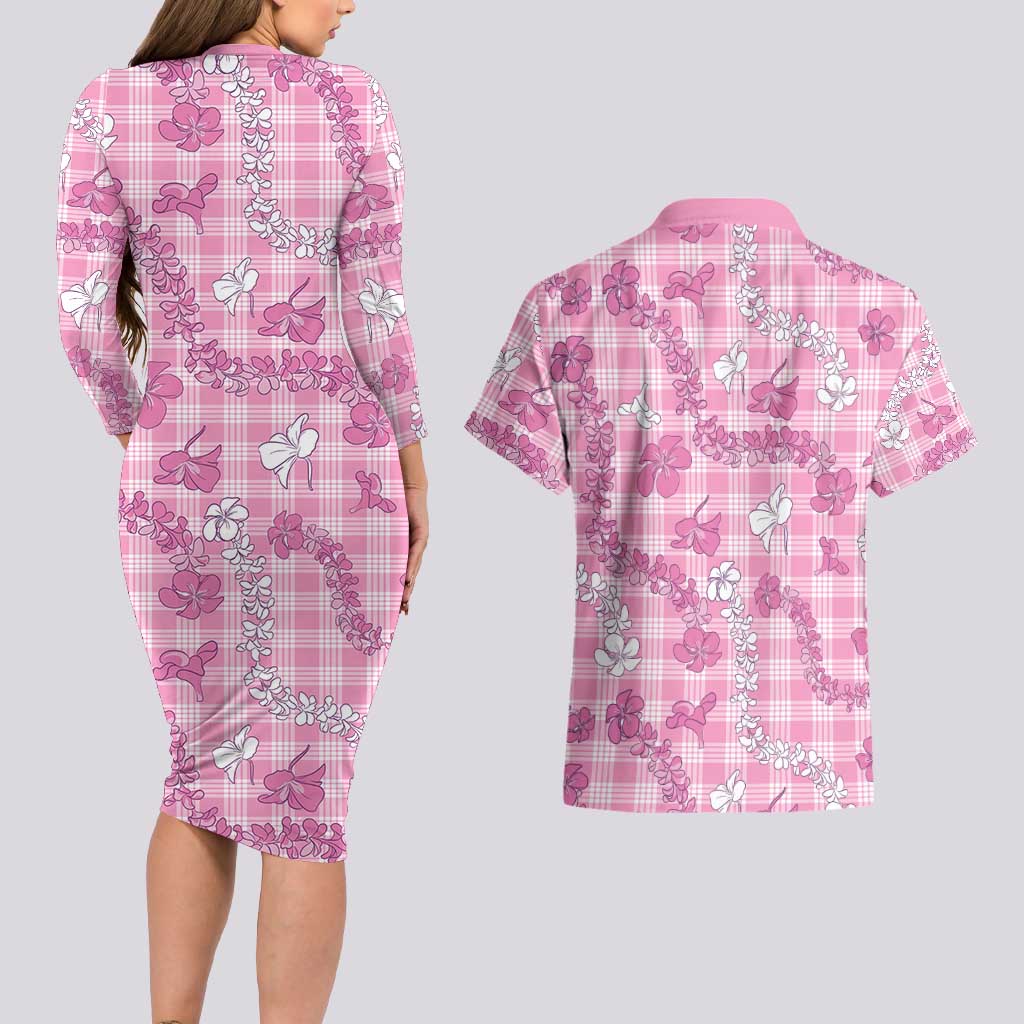 Alaka Aloha Hawaii Couples Matching Long Sleeve Bodycon Dress and Hawaiian Shirt Plumeria Lei With Palaka Motif LT14 - Polynesian Pride