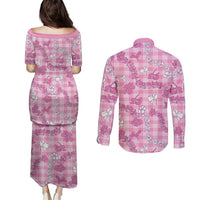 Alaka Aloha Hawaii Couples Matching Puletasi and Long Sleeve Button Shirt Plumeria Lei With Palaka Motif LT14 - Polynesian Pride