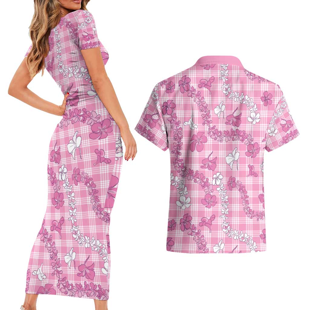 Alaka Aloha Hawaii Couples Matching Short Sleeve Bodycon Dress and Hawaiian Shirt Plumeria Lei With Palaka Motif LT14 - Polynesian Pride