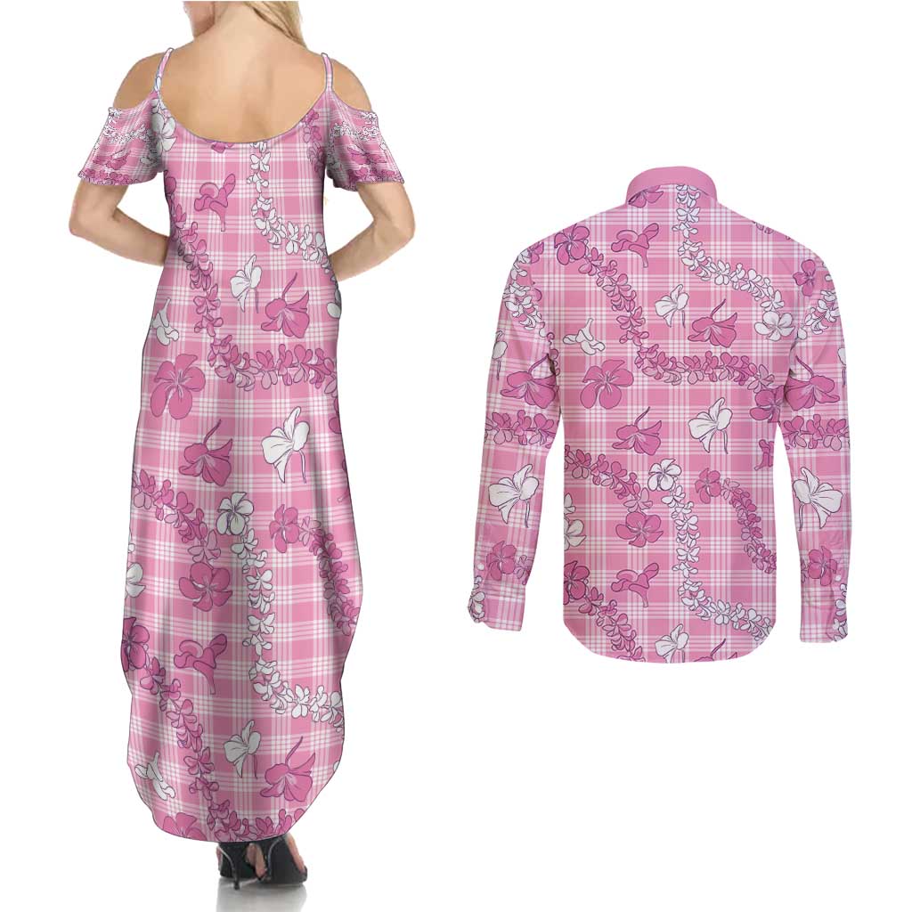 Alaka Aloha Hawaii Couples Matching Summer Maxi Dress and Long Sleeve Button Shirt Plumeria Lei With Palaka Motif LT14 - Polynesian Pride