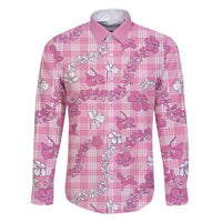 Alaka Aloha Hawaii Family Matching Long Sleeve Bodycon Dress and Hawaiian Shirt Plumeria Lei With Palaka Motif LT14 Dad's Shirt - Long Sleeve Pink - Polynesian Pride