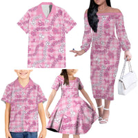 Alaka Aloha Hawaii Family Matching Off The Shoulder Long Sleeve Dress and Hawaiian Shirt Plumeria Lei With Palaka Motif LT14 - Polynesian Pride