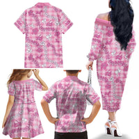 Alaka Aloha Hawaii Family Matching Off The Shoulder Long Sleeve Dress and Hawaiian Shirt Plumeria Lei With Palaka Motif LT14 - Polynesian Pride
