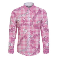 Alaka Aloha Hawaii Family Matching Off The Shoulder Long Sleeve Dress and Hawaiian Shirt Plumeria Lei With Palaka Motif LT14 Dad's Shirt - Long Sleeve Pink - Polynesian Pride