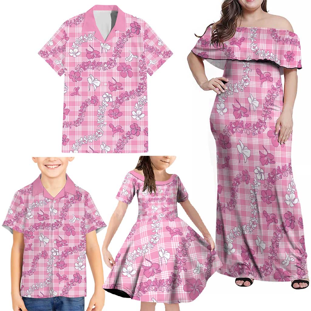 Alaka Aloha Hawaii Family Matching Off Shoulder Maxi Dress and Hawaiian Shirt Plumeria Lei With Palaka Motif LT14 - Polynesian Pride