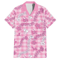 Alaka Aloha Hawaii Family Matching Off Shoulder Maxi Dress and Hawaiian Shirt Plumeria Lei With Palaka Motif LT14 Dad's Shirt - Short Sleeve Pink - Polynesian Pride