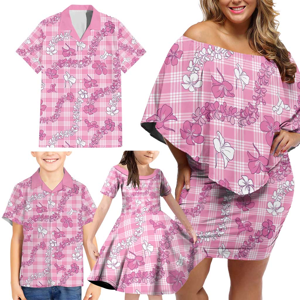 Alaka Aloha Hawaii Family Matching Off Shoulder Short Dress and Hawaiian Shirt Plumeria Lei With Palaka Motif LT14 - Polynesian Pride