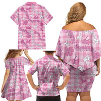 Alaka Aloha Hawaii Family Matching Off Shoulder Short Dress and Hawaiian Shirt Plumeria Lei With Palaka Motif LT14 - Polynesian Pride